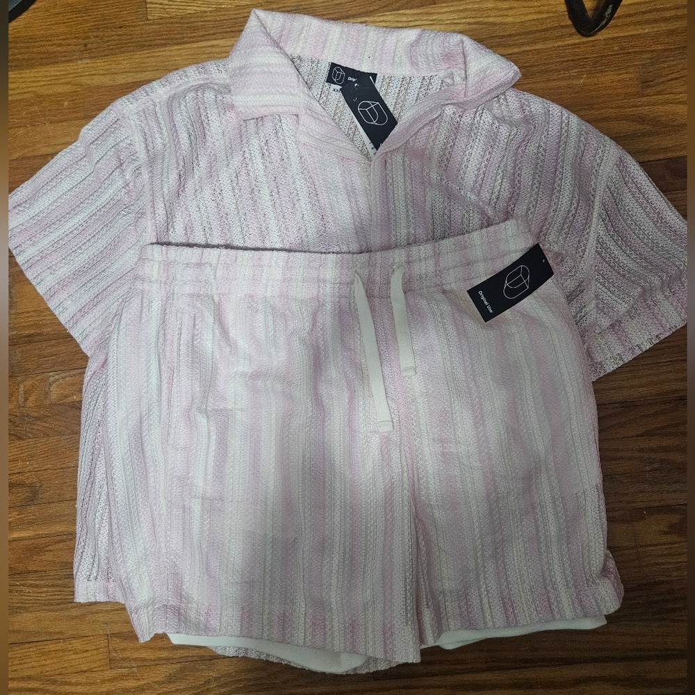 NWT Set Of Pink & White Crochet Resort Button-up Top(XXL) & Shorts(L) - Picture 6 of 16